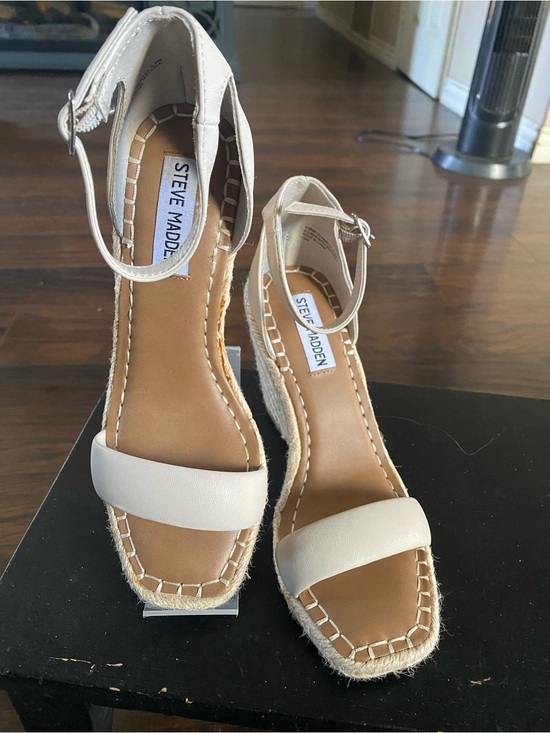 Steve Madden Shoes - Steve Madden Cream Espadrille Ankle-Strap Wedges